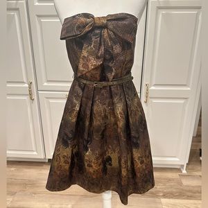 RARE Anthropologie Eva Franco Samhain  Metallic Strapless Pleated Dress